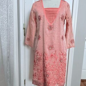 Pakistani/indian Pink embroidered Sequined  dress . Hand made